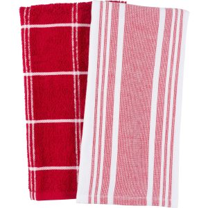 Cat Cora Terry Cotton Kitchen Towels Red. Set of 2