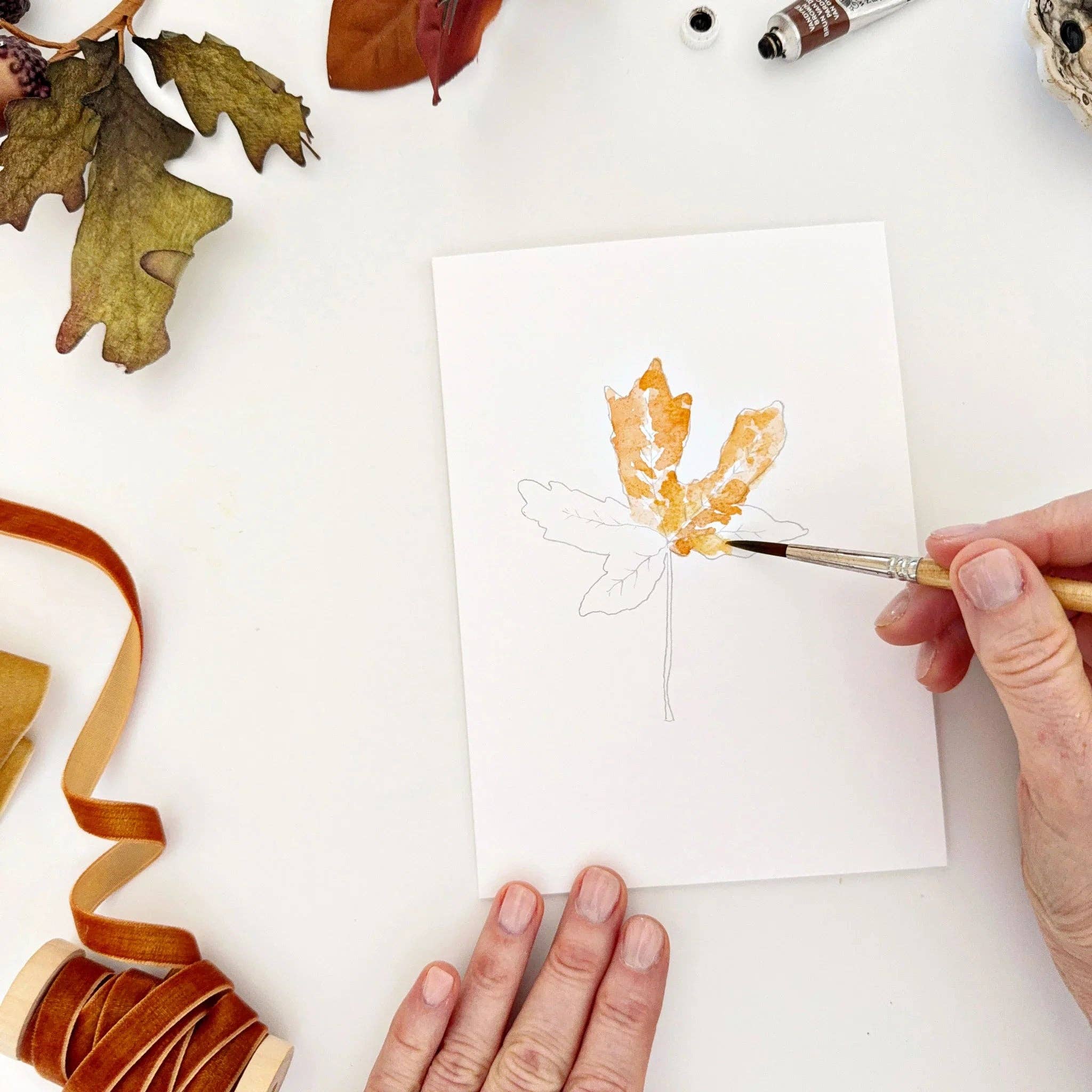 Fall leaves paintable watercolor notecard set - Image 9