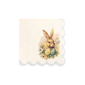Vintage Easter Bunny Scallop Paper Cocktail Napkin