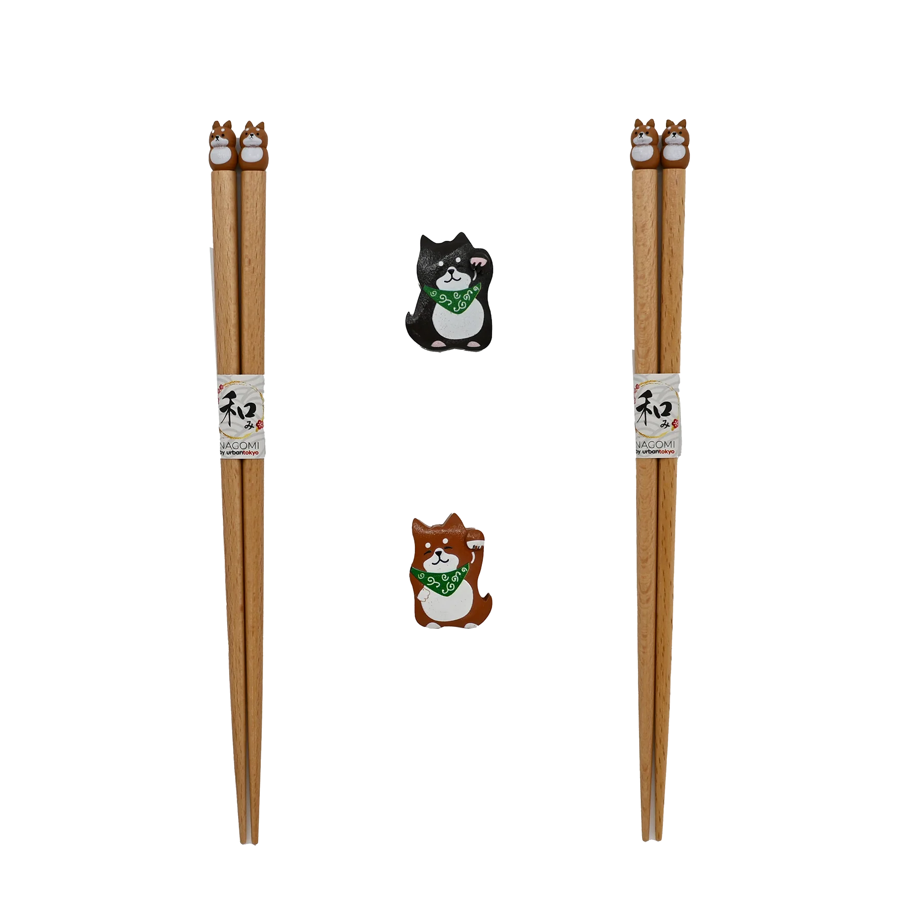 Shiba Inu 2 Pair Wooden Chopsticks and Chopsticks Rests Gift Set - Image 3