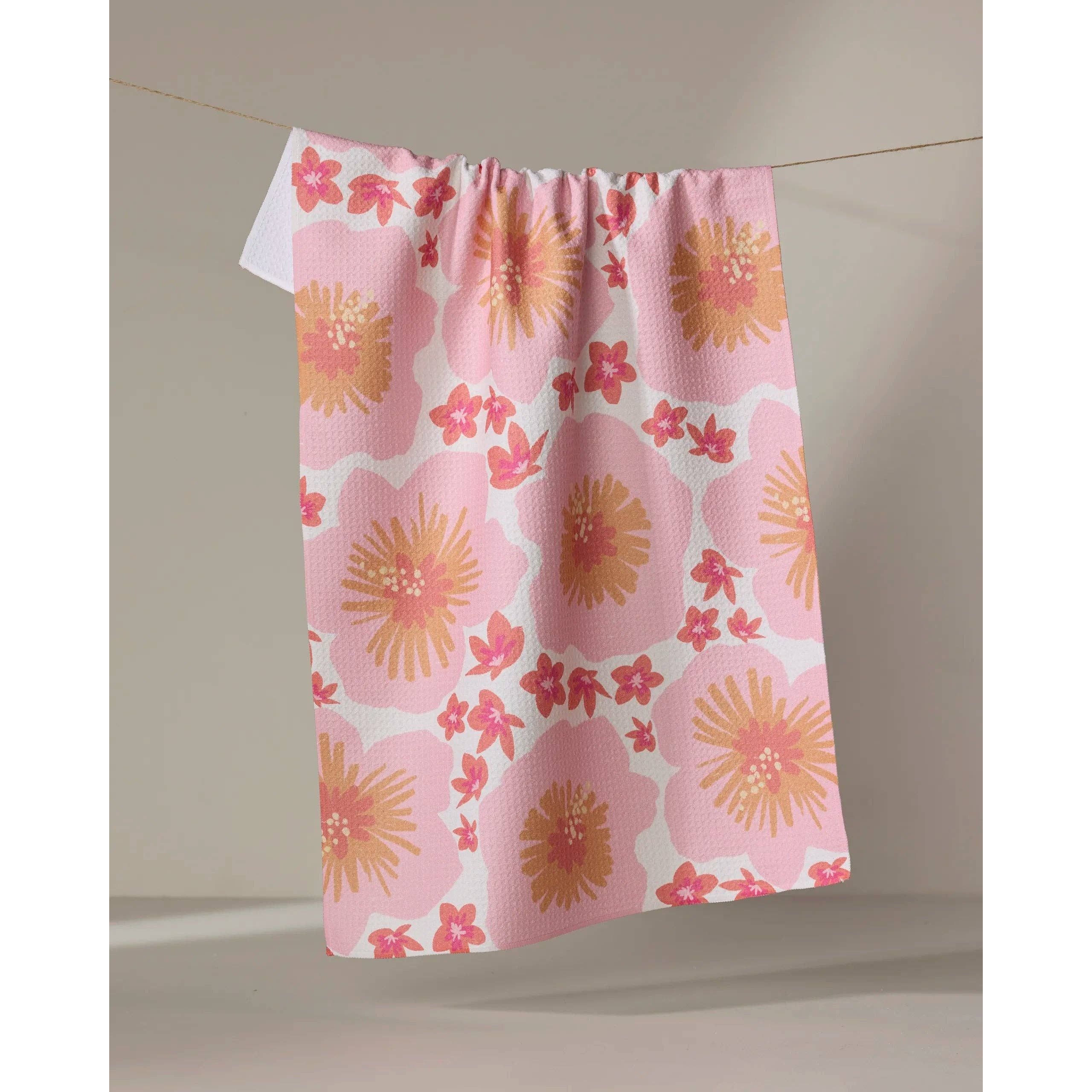 Hibiscus Sunset Geometry Tea Towel