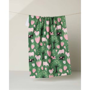 Strawberry Cows Geometry Tea Towel