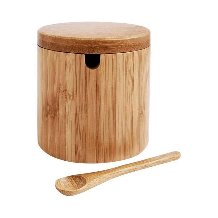 Bamboo Salt Box With Lid and Spoon - Image 2