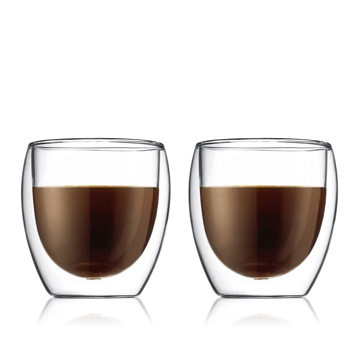 Bodum Pavina Clear Glass Coffee Mug. Double Wall. 8 oz. Set of 2