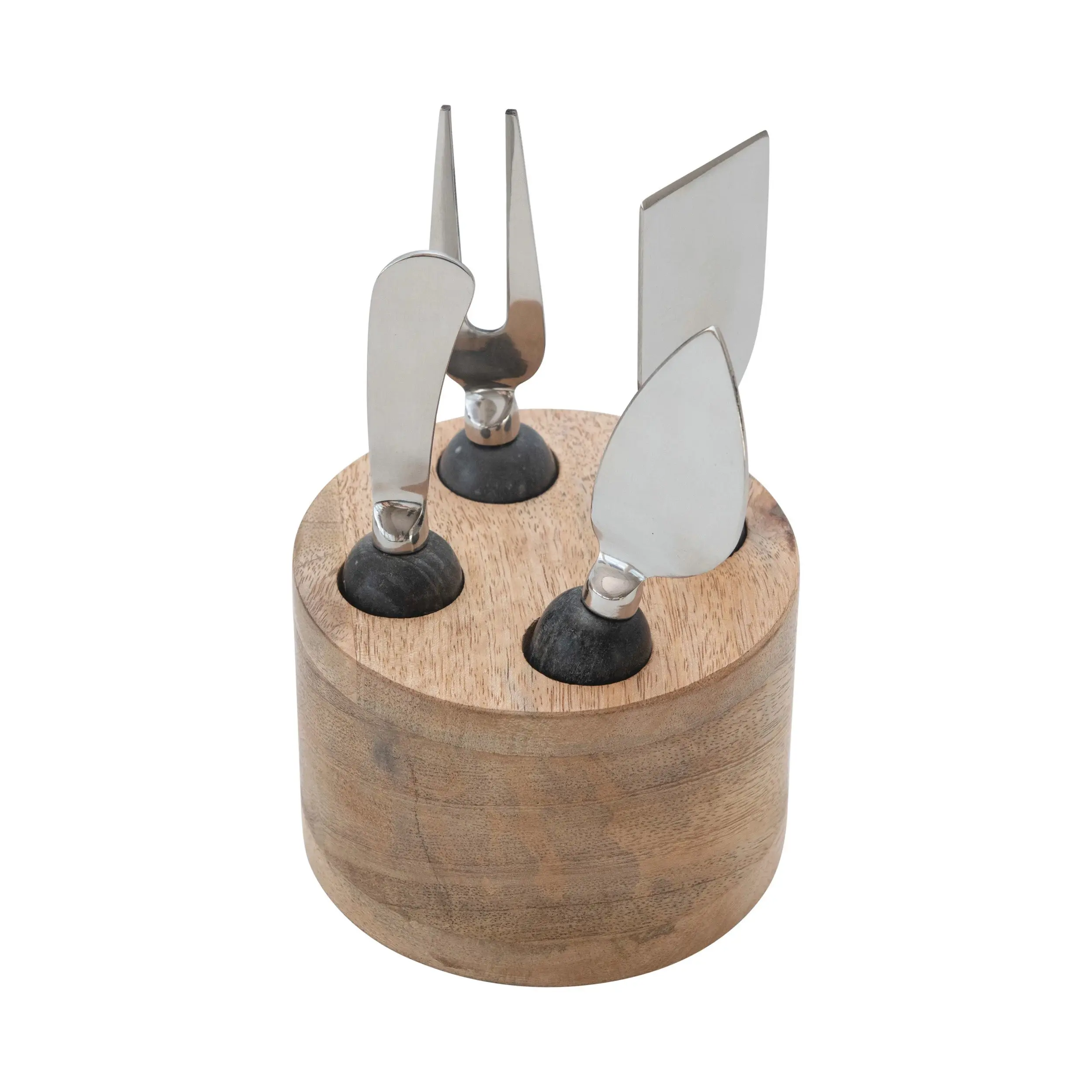 Cheese Servers with Wood Stand. Set of 5