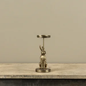 Gold Sitting Bunny Pillar Candle Holder