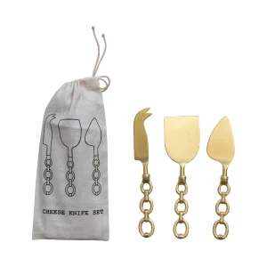 Cheese Servers with Chain Shaped Handles. Set of 3 in Drawstring Bag