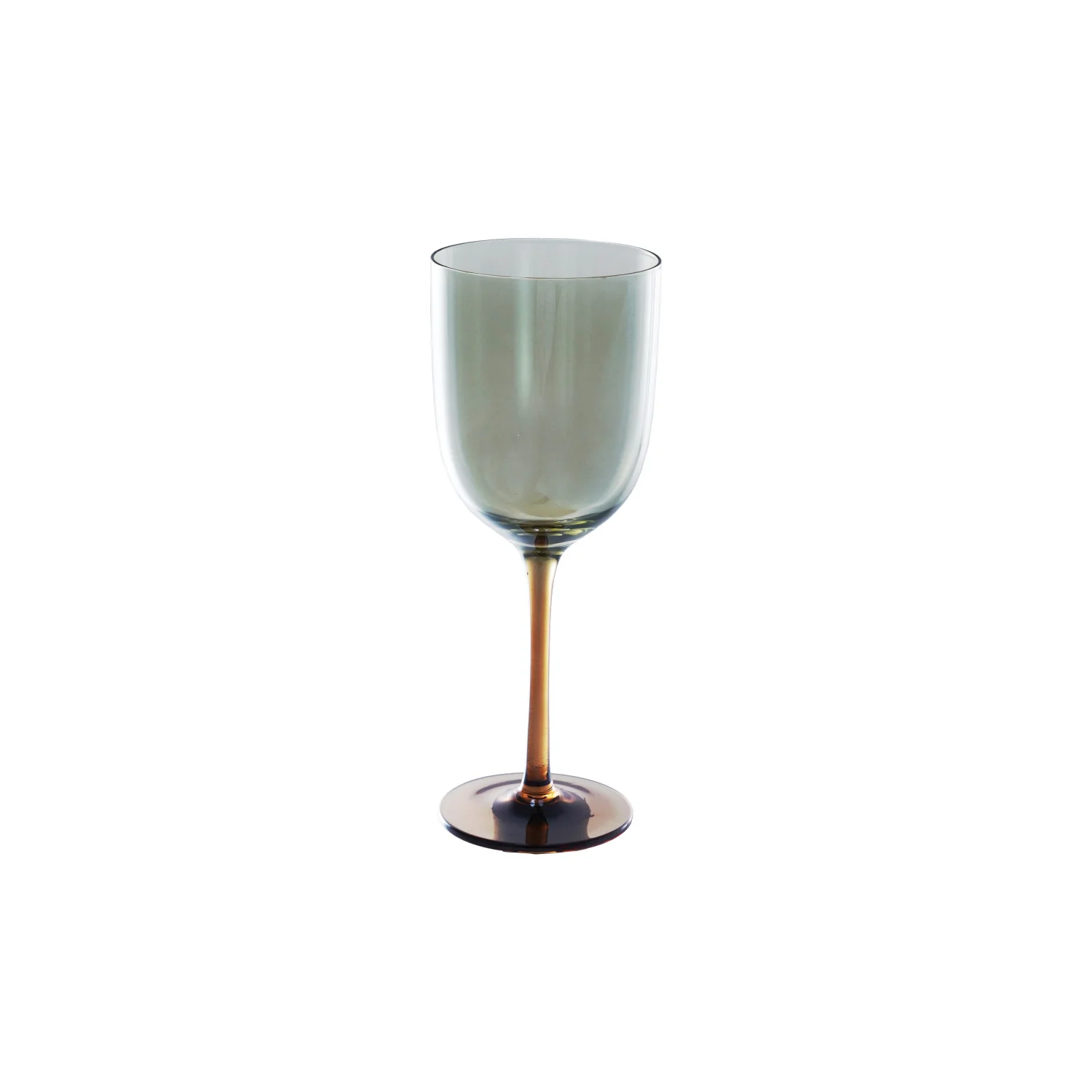 Stemmed Wine Glass. Iridescent Finish. Amber Color & Green 12 oz.