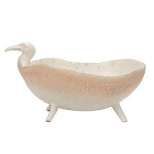 Stoneware Footed Bird Shaped Bowl. White Speckled (Each One Will Vary)