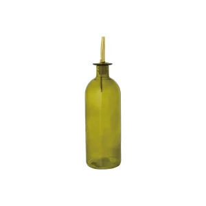 Olive Green Glass Oil Cruet with Metal Stopper. 16 oz.
