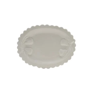 White Scalloped Platter with Embossed Pears