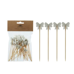 Bow Shaped Bamboo Single Use Picks. Set of 50