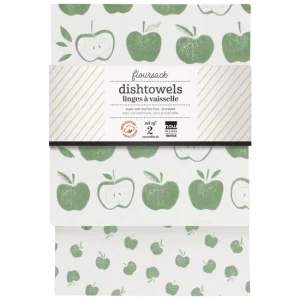 Apples Print Elm Green Floursack Dishtowels. Set of 2
